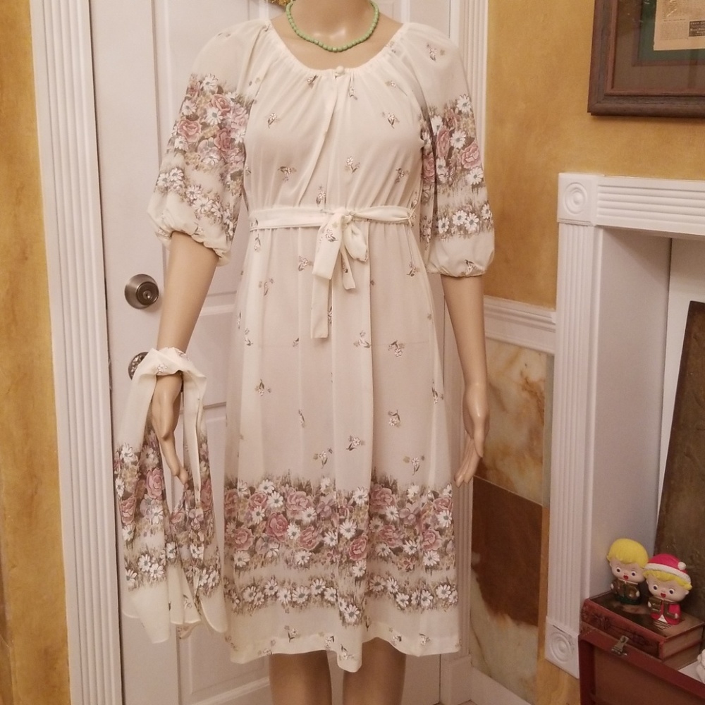 Pretty Boho Vintage Homemade Sheer Floral Dress